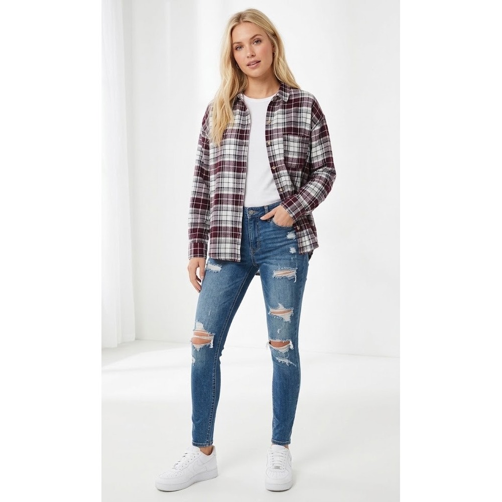 Garage Womens Plaid Flannel Button Down
